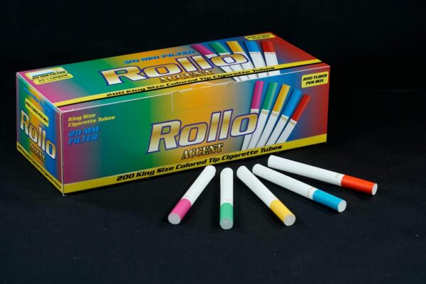 Rollo Accent Cigarette Tubes – 200ct Box (King Size Multi-Colored Tips)