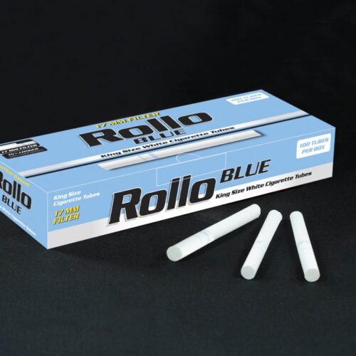Rollo Blue Cigarette Tubes – 100ct Box (White Tip)