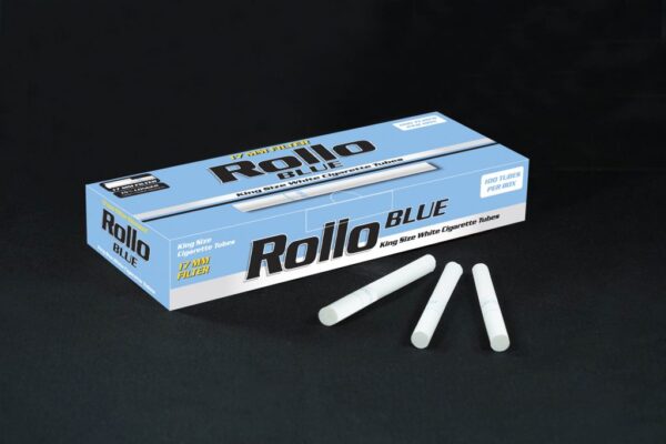 Rollo Blue Cigarette Tubes – 100ct Box (White Tip)