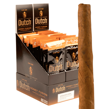 Dutch Masters Honey Fusion 60-Count Display | 30 x 2-Pack Foil Pouches | Golden Clover Honey Natural Leaf Cigarillos