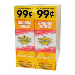 Swisher Sweets Banana Smash Cigarillos 60-Count Display | 30 x 2-Pack Foil Pouches | Tropical Banana & Strawberry Blend